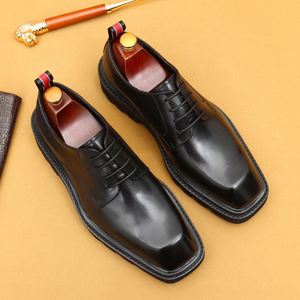 Chaussures habillées pour hommes en cuir véritable, style Derby, à bout carré, légères, respirantes, antidérapantes, à lacets, pour le bureau, toutes saisons - Product Image 4