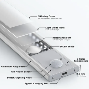 Luz LED Recargable de 40 cm para Debajo del Gabinete de Cocina, Luz Nocturna Inalámbrica con Sensor de Movimiento, Luz para Gabinete - Product Image 5