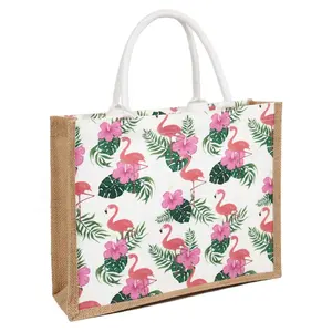 Atacado Algodão Tote Juta Bag Impresso Log Gift Linen sacos Bolsa Portátil