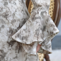 Robe midi en mousseline de soie florale française personnalisée OEM, nouvelle collection printemps, respirante, taille haute avec volants pour les vacances d'été à la plage