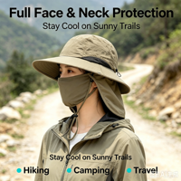 Topi Lebar Anti UV UPF50+ dengan Penutup Leher, Ringan, Cocok untuk Hiking dan Memancing, untuk Pria Wanita, Logo Custom OEM