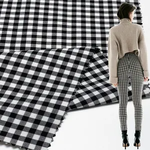 sunplustex custom woven viscose/nylon yarn dyed check elastic fabric for women's leggings and dresses