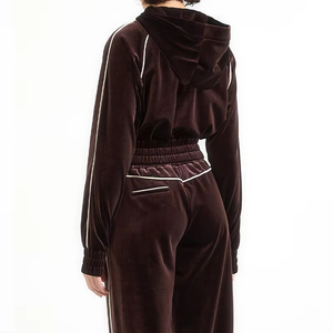 Survêtement <span class=keywords><strong>en</strong></span> velours de coton de haute qualité Ensemble 2 pièces Sweats à capuche et joggings avec double fermeture éclair et logo personnalisé pour femmes - Product Image 4