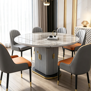 Ensemble de table à manger en pierre frittée, base de meuble de rangement cannelée, chaises de salle à manger en cuir PU bicolore - Product Image 3