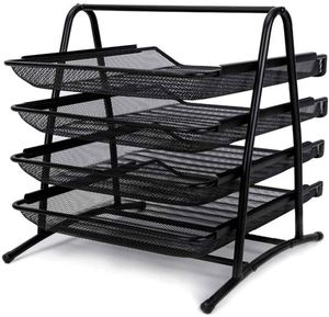High Quality 4 Tier Home Office Desk Organizer <b>A4</b> Paper Document <b>File</b> Tray BookShelf Portable Metal Wire Mesh Storage Holder - Product Image 2