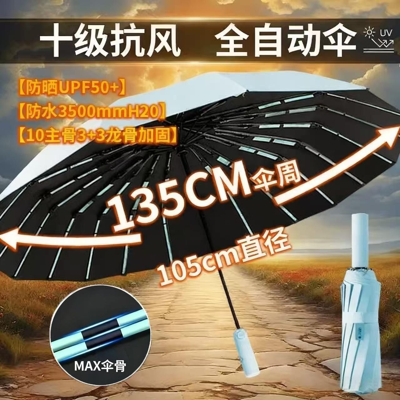 Modèle 596 Bleu ciel [Résistance au vent niveau 10] Auvent 135 cm