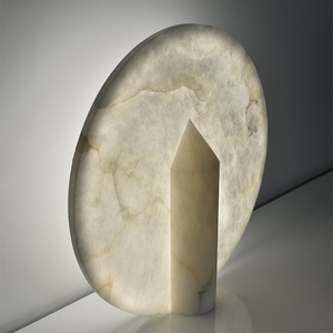 Natural Alabaster Table Lamp Minimalist Sculptural with Soft Glow Handcarved Geometric Desk lamp for Bedroom Living Room Hotel - Product Image 5