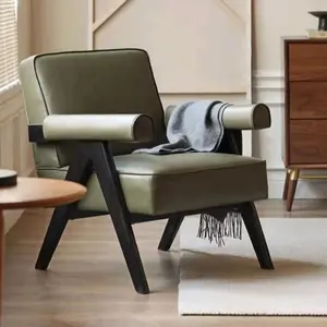 XY最佳沙发椅复古实木沙发家具Wabi-Sabi阳台单休闲椅樱桃木昌迪加尔椅