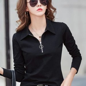 Women's <b>Long</b> <b>Sleeve</b> Polo Shirt Green Solid Color Knitted Polyester Spring Autumn Wear Casual Outerwear <b>Base</b> <b>Layer</b> - Product Image 4