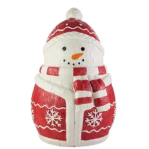 Hand Painted Giáng Sinh Snowman Thiết Kế Đồ Đá Lưu Trữ Container Với Nắp Kẹo Gốm Cookie Jar