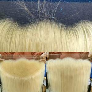 Cabello <span class=keywords><strong>Humano</strong></span> Liso Sedoso con Línea de Cabello Natural Pre-Plucked, Cierre de Encaje Suizo Ultrafino Rubio 613, Frontal de Encaje HD Real 13x6 - Product Image 6