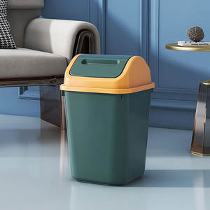 Cubo de Basura con Tapa Abatible para el Hogar, Verde con Tapa Amarilla 8401, Uso en Cocina y Baño, Forma Cuadrada - Product Image 1