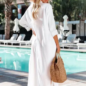 OEM estate manica lunga abito bianco Maxi vestito di lino personalizzato abiti Casual da donna 2023