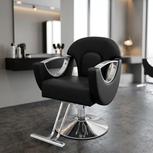 Silla de Barbero Hidráulica Negra, Ajustable, Giratoria, Reclinable, con Acabado en Latón, para Salón de Belleza, Peluquería - Product Image 4