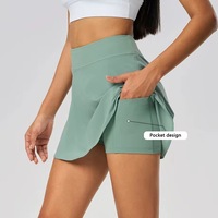 Vêtements de sport pour femmes, course à pied, fitness, tennis, yoga, jupe de yoga plissée, ceinture élastique avec poche, jupes de tennis
