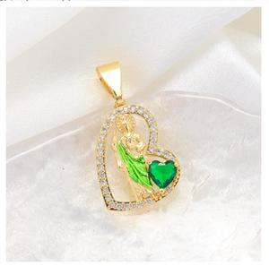 Zircon nouvellement conçu religieux <span class=keywords><strong>Saint</strong></span> Jude's Cane pendentif collier classique rétro plaqué or alliage jésus plume breloques - Product Image 4