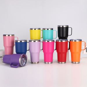BPA Free Eco-Friendly 20oz 30oz Double Wall Stainless Steel Coffee <b>Mug</b> Vacuum Insulated Travel Tumbler with Metal Handle Lid - Product Image 3