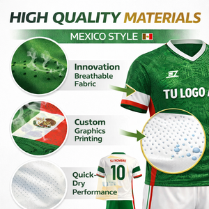 定制墨西哥风格短款足球球衣 100% 聚酯纤维 制造商 OEM ODM 工厂直供 低起订量 为球队俱乐部免费设计 - Product Image 3