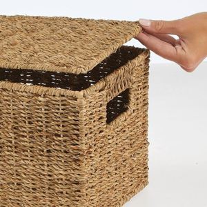 Kinderzimmer-Deko Rattan-Haus Faser-Brotkasten mit Bambusdeckel 3-teilig Oxford-Stoff Wäschekorb Seegras-Korb mit Fächern - Product Image 3