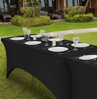 Nappes de table rectangulaires en polyester noir avec logo personnalisé, pour fêtes, banquets, mariages, extensibles en spandex, 6 pieds