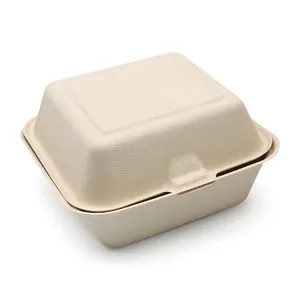 450Ml 6 Inch Customizable Heatable Greaseproof Eco Sugarcane Bagasse Biodegradable Sandwich Hamburger Paper Packaging Box