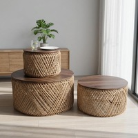 Tabouret en bois tressé de style japonais moderne, fait main, écologique, table basse d'appoint, tabouret de maquillage, tabouret de café, mini table d'angle pour baie vitrée