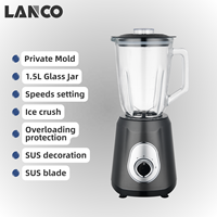 Blender électrique professionnel LANCO 700W puissant et portable, lames en acier inoxydable de 1,5L, 2 vitesses, boîtier en plastique, garantie 1 an