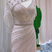Robe de soirée arabe champagne de luxe de Dubaï pour femmes Robe de soirée moderne de grande taille avec cape perlée SCZ203-1