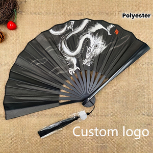 Éventail pliant en <span class=keywords><strong>bambou</strong></span> noir personnalisé avec logo imprimé en plastique, grand éventail chinois pour fête, événement, performance - Product Image 4