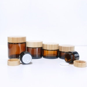 New Product Natural Body Butter Cosmetic <b>Container</b> 5 10 20 30 50 100g 200g Frosted Amber <b>Clear</b> Glass Cream Jar With Bamboo Lid - Product Image 2