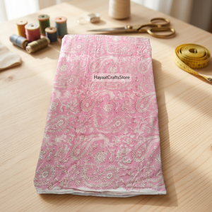 Tela Estampada a Mano con Diseño Floral Rosa, 58/60 Pulgadas, Peso Medio, Textil Tejido para el Hogar, para Mujer - Product Image 1