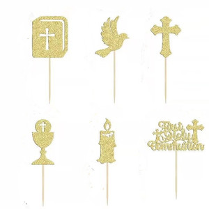 12 pièces papier gâteau Topper première sainte <span class=keywords><strong>Communion</strong></span> gâteau bâtons gâteau pics <span class=keywords><strong>pour</strong></span> baptême baptême fête décor - Product Image 3