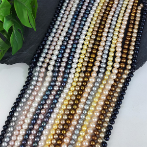 Perles d'eau douce rondes naturelles <span class=keywords><strong>noires</strong></span>, brunes, grises, de qualité, teintes en or jaune, perles en vrac pour la fabrication de bijoux, colliers DIY - Product Image 1