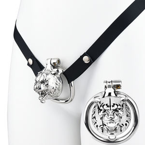 Gabbia di Castità Maschile FRRK Serie Beast con Testa di Tigre e Campanello, Restrizione del Pene in Acciaio Inossidabile - Product Image 1