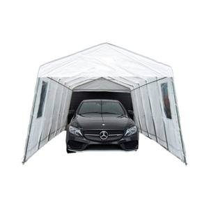 Cadre en métal d'auvent de carport en PVC et PE imperméable extérieur portable avec <span class=keywords><strong>bois</strong></span> traité par la nature pour <span class=keywords><strong>moto</strong></span> et <span class=keywords><strong>abri</strong></span> de voiture - Product Image 1