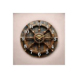 Reloj de Pared Clásico Redondo de Madera con Patrón Impreso Colorido y Numerado, Diseño de Timón de Marinero, 45x45cm, Silencioso, de Origen TR, para Regalo - Product Image 1