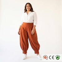 Pantalones Bombachos de Cintura Alta de Terracota Personalizados para Mujer, Tallas Grandes, Cintura Elástica Tejida, Corte a la Altura del Tobillo, Pantalones de Verano, Tallas S a 5XL