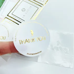 Tùy chỉnh in cuộn dính vòng tròn vàng lá 3D logo thương hiệu sticker với Matte phim cán