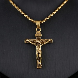 Collier chrétien vintage en acier inoxydable plaqué or MECYLIFE, collier avec croix de Jésus - Product Image 5