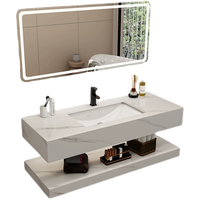 Miroir de salle de bain avec lavabo encastré, miroir rectangulaire d'angle pour hôtel, miroir de coiffeuse combiné, moderne, de haute qualité, personnalisable, avec panneau en pierre
