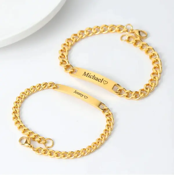 Huan Yu Custom Name 18K gold plated stainless steel Personalized Jewelry bracelets for Women and men