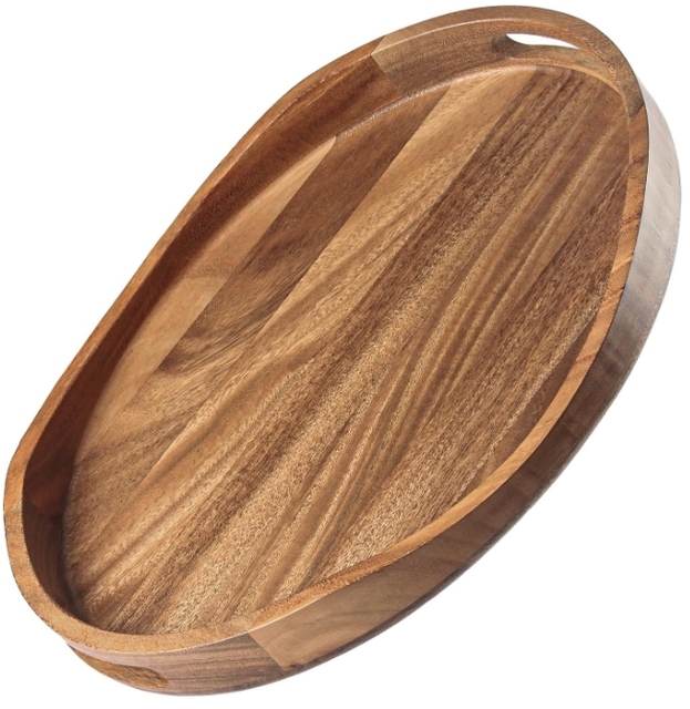 Wholesale Acacia Wood Serving Tray with Handles Decorative Tray for Coffee Table Breakfast Bed Tray