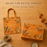 Boîte cadeau personnalisée orange pour la mi-automne avec couvercle rigide amovible, quatre boîtes intérieures et motif kaki pour offrir en cadeau de manière festive