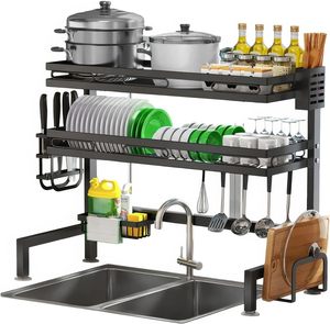 Escurridor de Platos de 2 Niveles de Secado Rápido, Escurridor de Platos para Encimera, Organizador de Cocina de 85x82x28 cm, Acero Inoxidable, Almacenamiento Multifuncional - Product Image 1