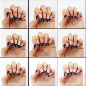 High Quality Simple <strong>Black</strong> <strong>Designs</strong> Short Square Full Cover Artificial Fake <strong>Nails</strong> Kit <strong>French</strong> <strong>Tip</strong> Press on <strong>Nails</strong> - Product Image 4