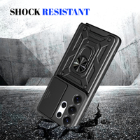 Pour S26 Ultra S25 Edge S24 Plus S23 FE – Support Anneau Rotatif, Cache Caméra Coulissant, Fini Mat, Style Urbain, Magnétique, Antichoc