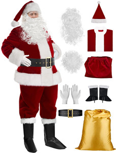 Costume de Père Noël en velours rouge de luxe pour Noël, costumes de Père Noël pour hommes pour adultes - Product Image 1