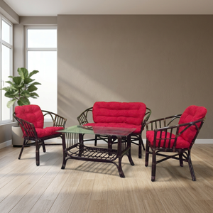 Juego de Muebles de Salón Bonanza, Elegante, con Cojines Rojos, Hechos a Mano, de Ratán, Diseño Moderno y Antiguo, para Villas u Hoteles, Gran Venta - Product Image 1