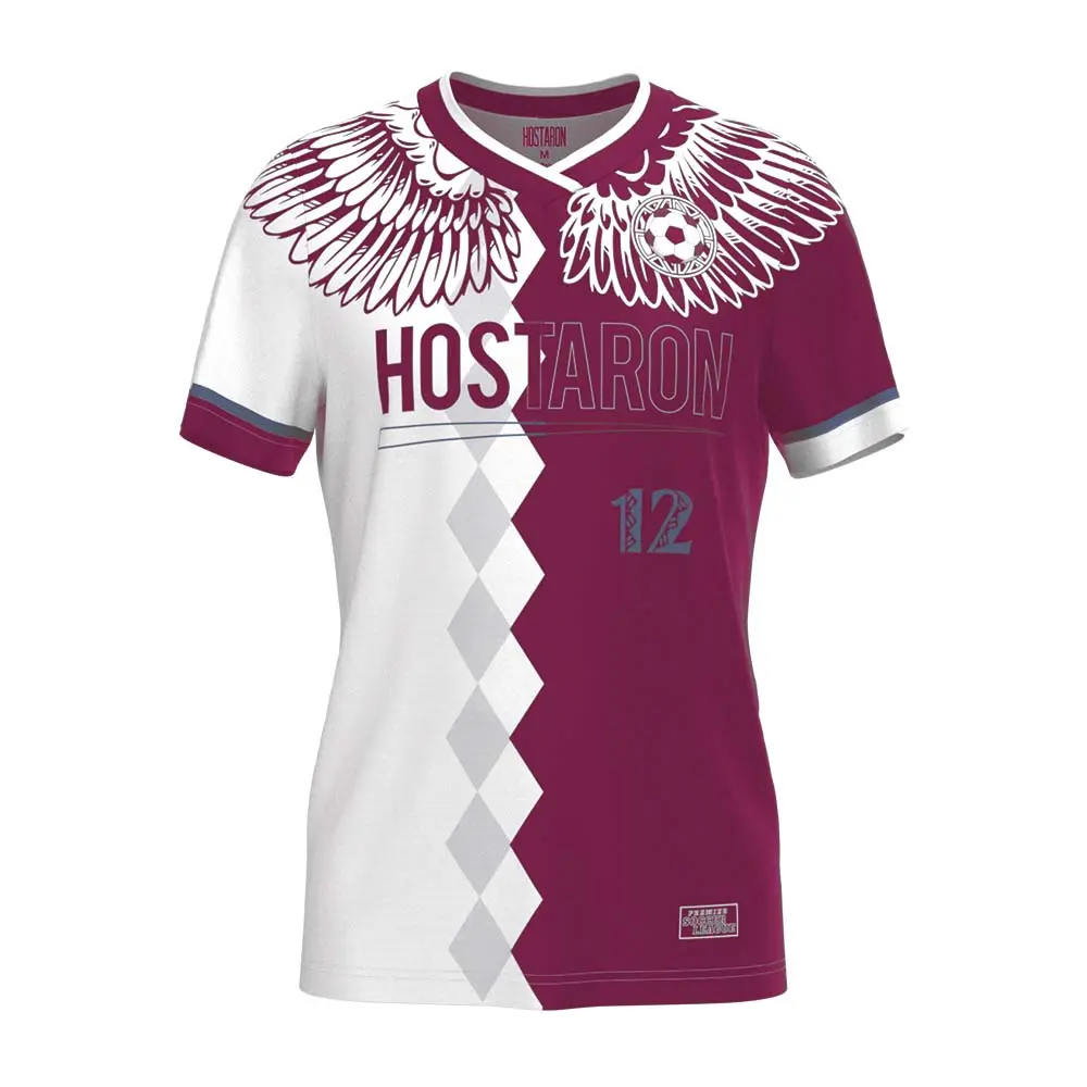 Hostaron Fabriek Personaliseert Zijn Eigen Voetbal Uniformen Met Zijden Print Borduurwerk Sneldrogende Voetbalshirts