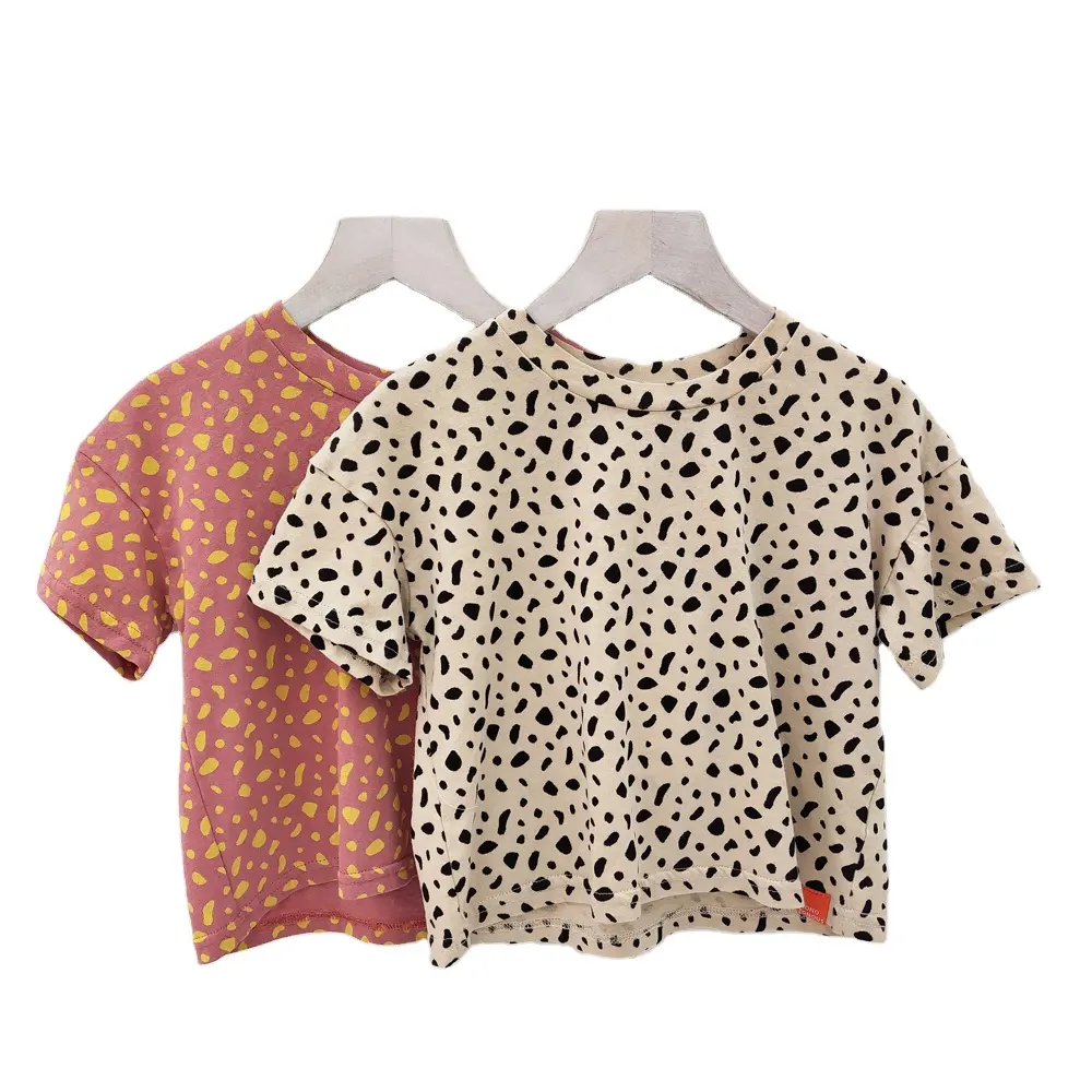Summer wholesale leopard print cotton kids girls t shirt for children